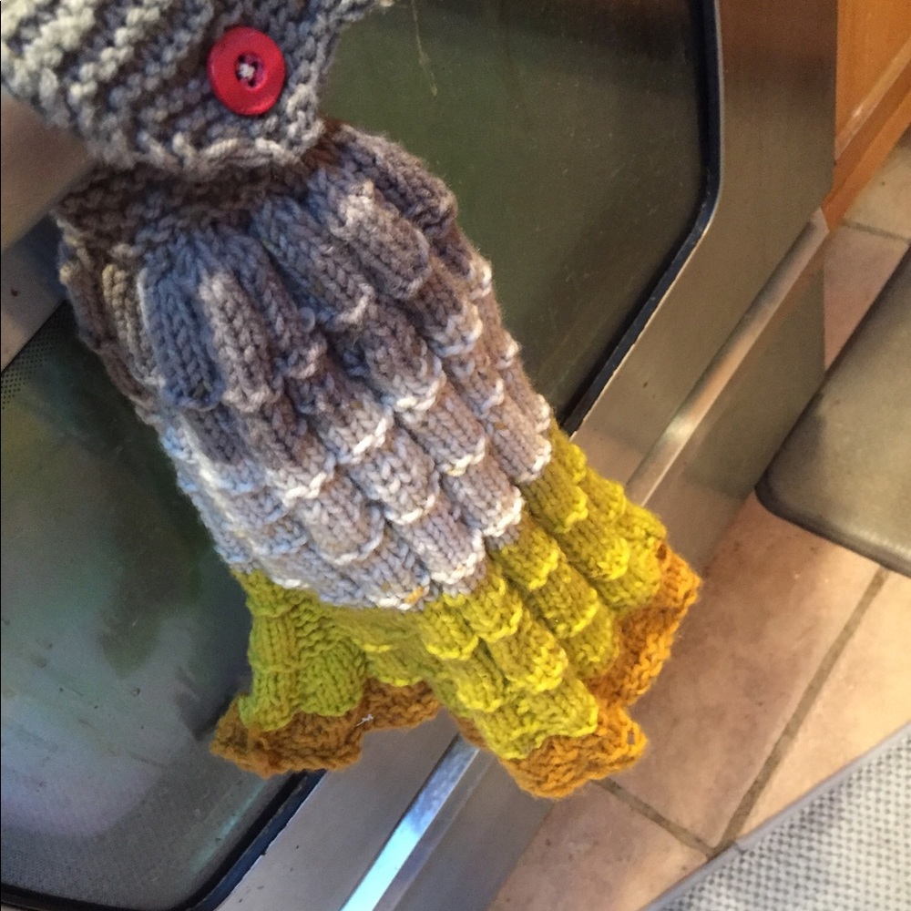 Hand knitted hanging kitchen towel